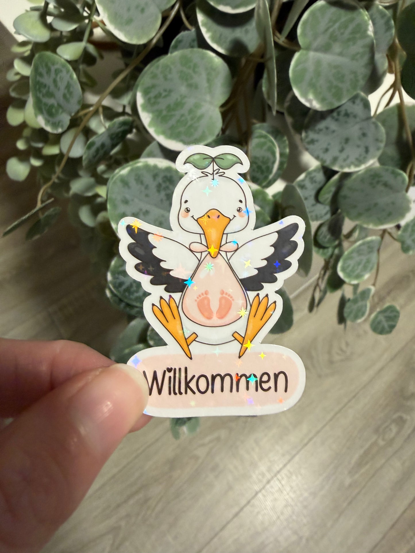 Sticker Storch Willkommen