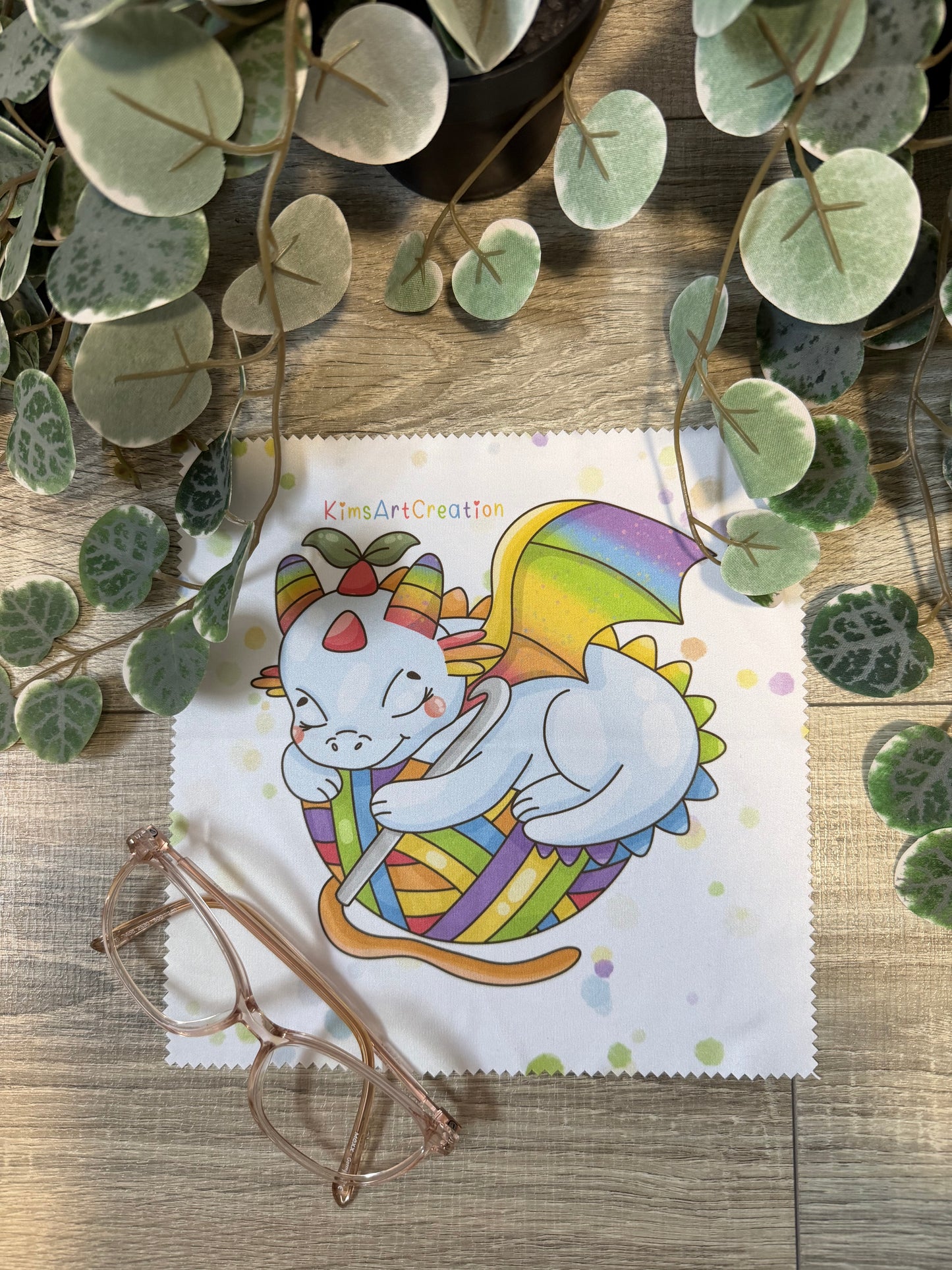 Brillenputztuch Häkeldrache regenbogen hochwertig