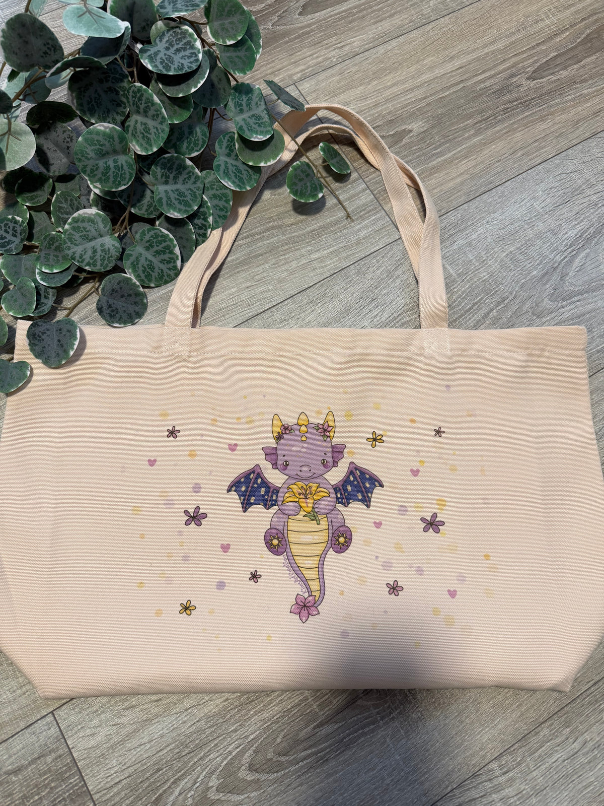 Tasche breit Glitzerblumen Drache