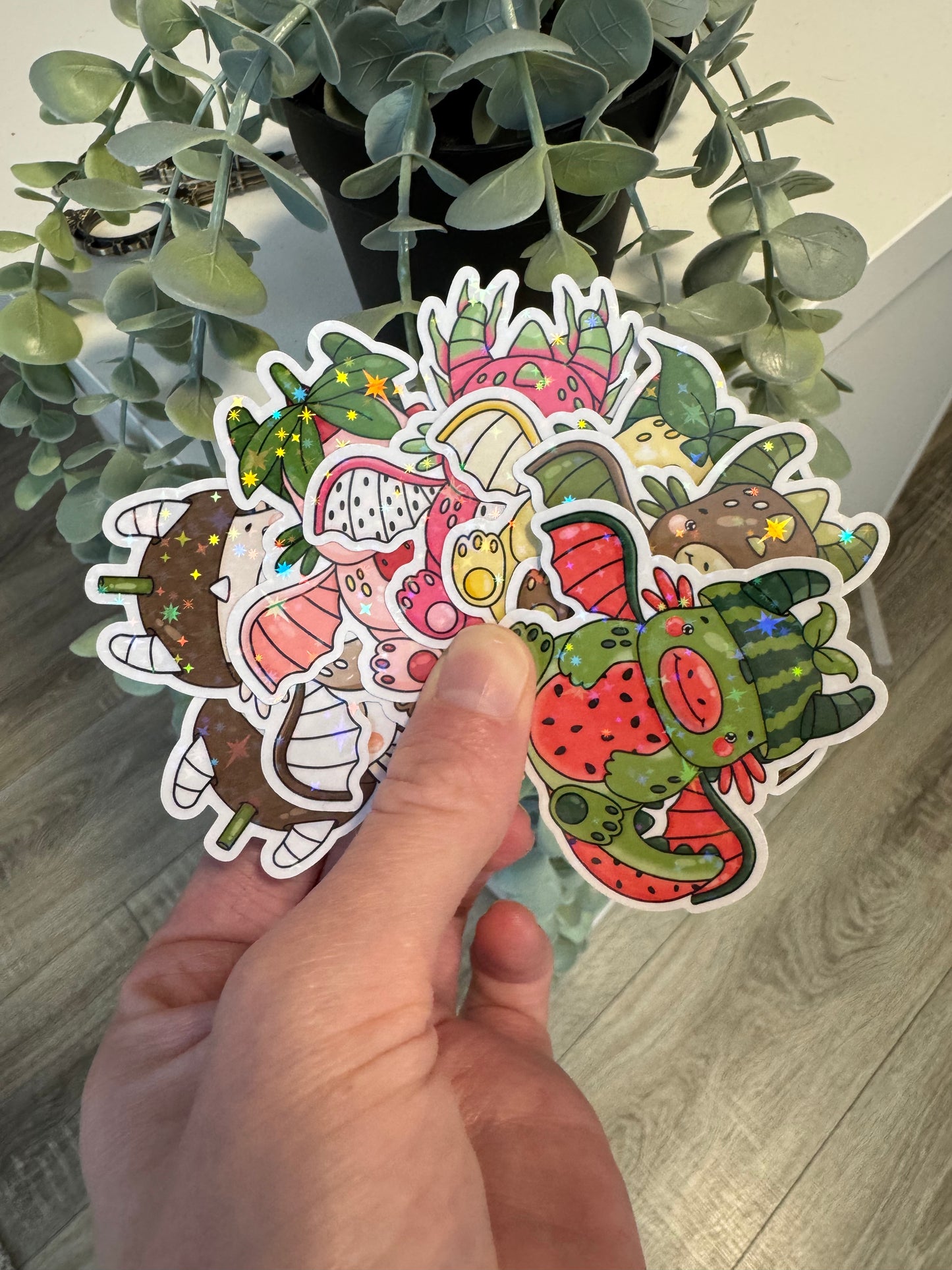 Sticker Früchte Drachen kawaii Erdbeere Drachenfrucht Zitrone