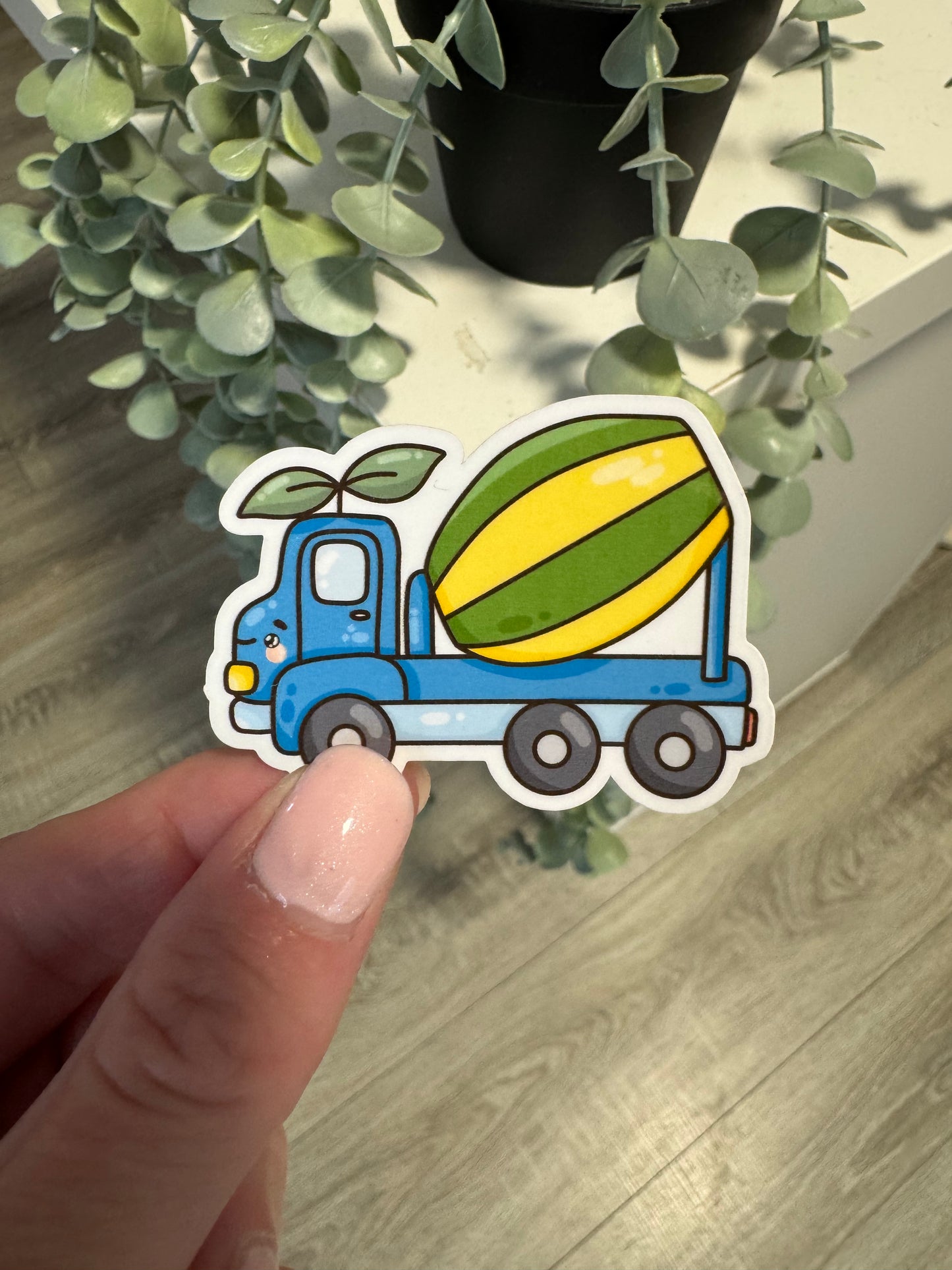 Sticker Baustellenfahrzeuge kawaii Bagger, Kipplaster, Hütchen und Zementmischer