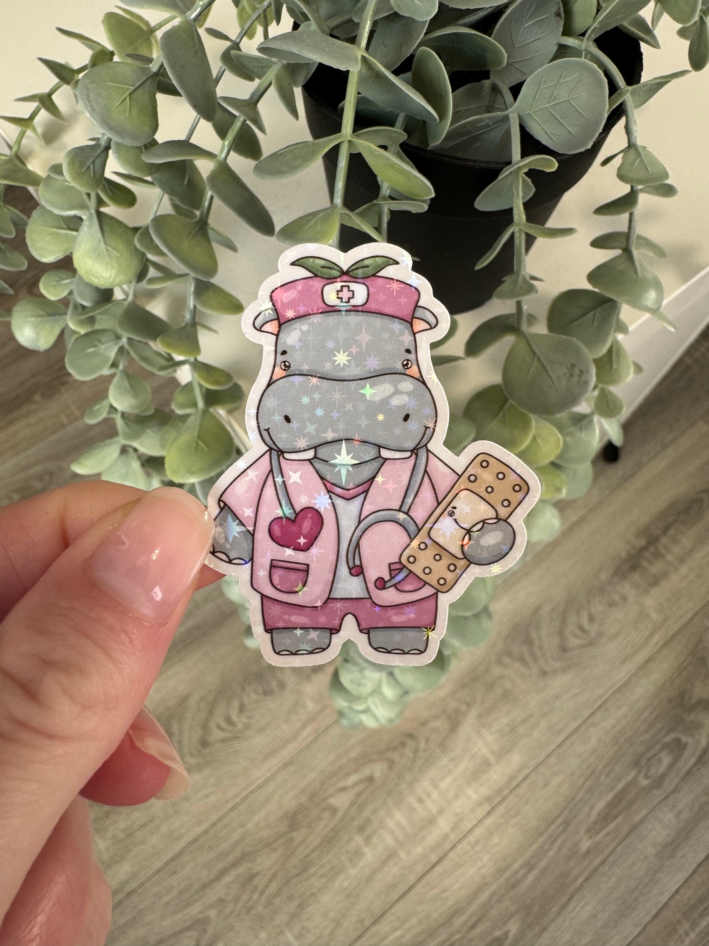 Sticker Nilpferd Krankenschwester kawaii