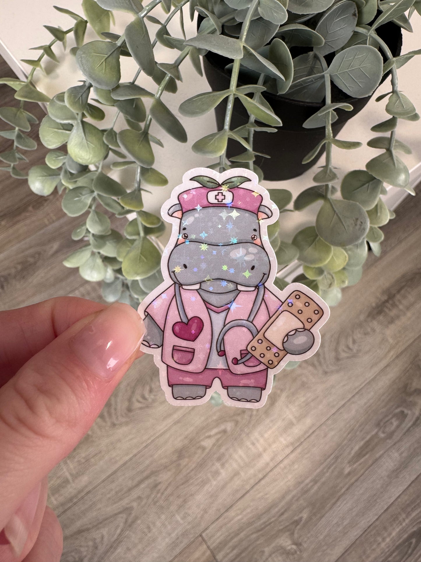 Sticker Nilpferd Krankenschwester kawaii