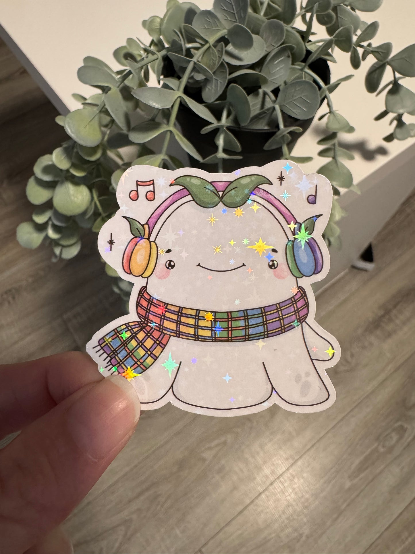 Sticker Geist mit Kopfhörern kawaii