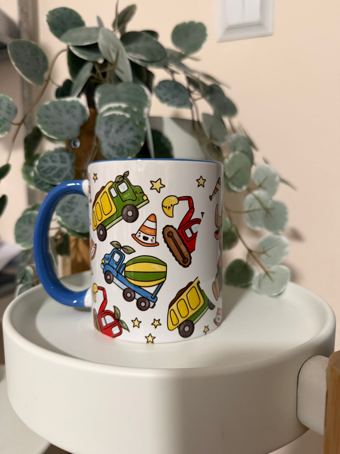 Tasse Baustellen Fahrzeuge und Bauarbeiter