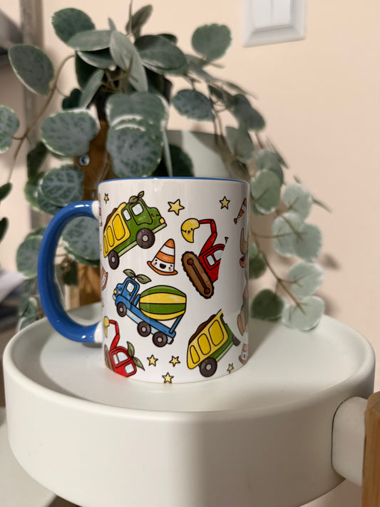 Tasse Baustellen Fahrzeuge und Bauarbeiter