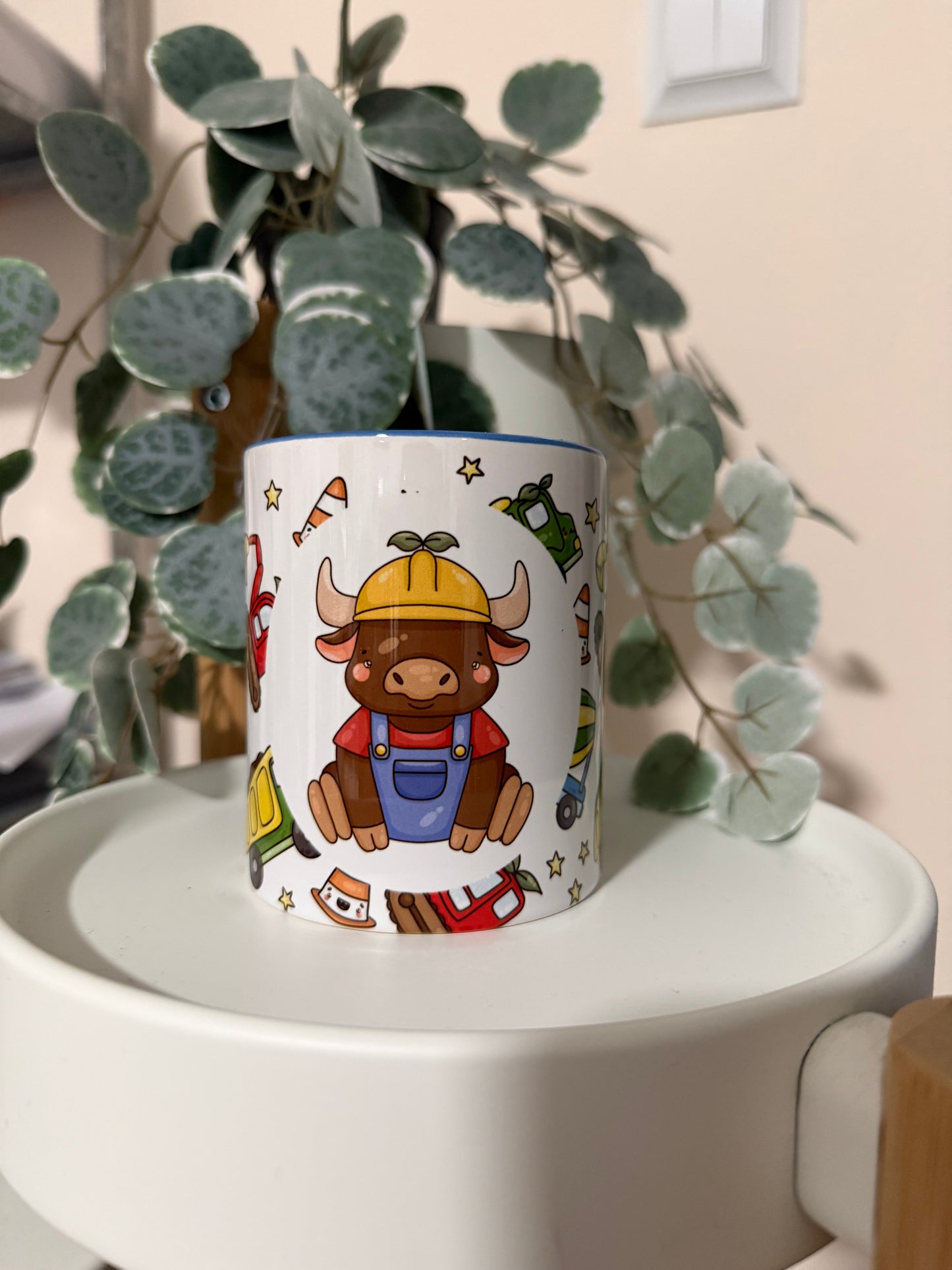 Tasse Baustellen Fahrzeuge und Bauarbeiter