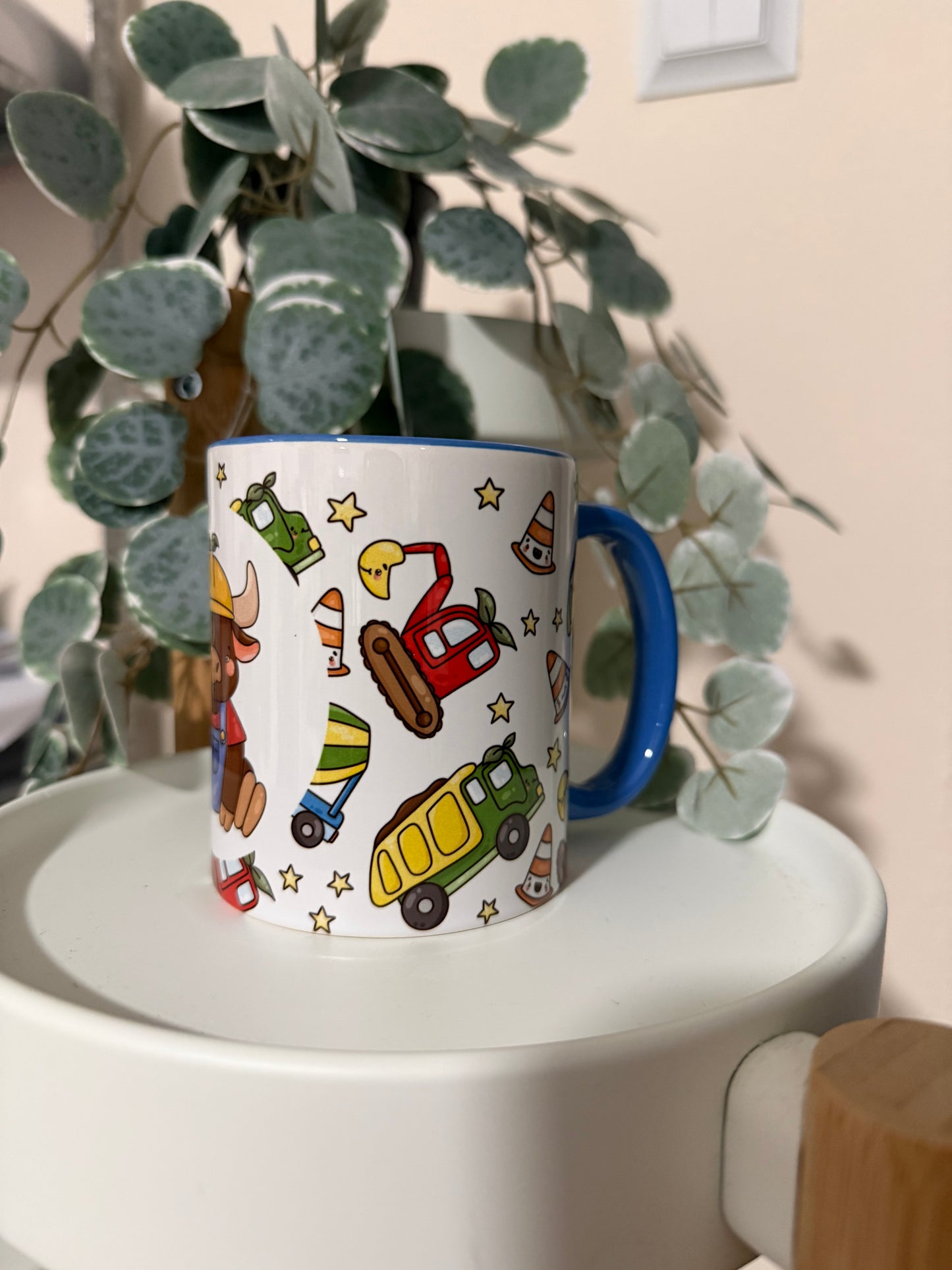 Tasse Baustellen Fahrzeuge und Bauarbeiter