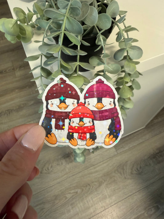 Sticker Pinguinfamilie mit Schal und Mütze Lesezeichen