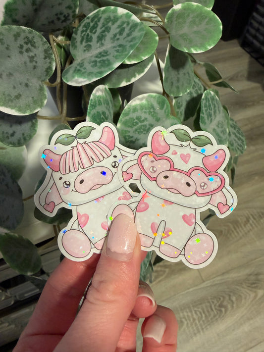 Sticker Valentinstag Kuh Herzbrille Lesezeichen