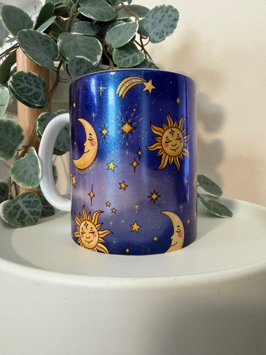 Tasse Glitzer onne, Mond und Sterne