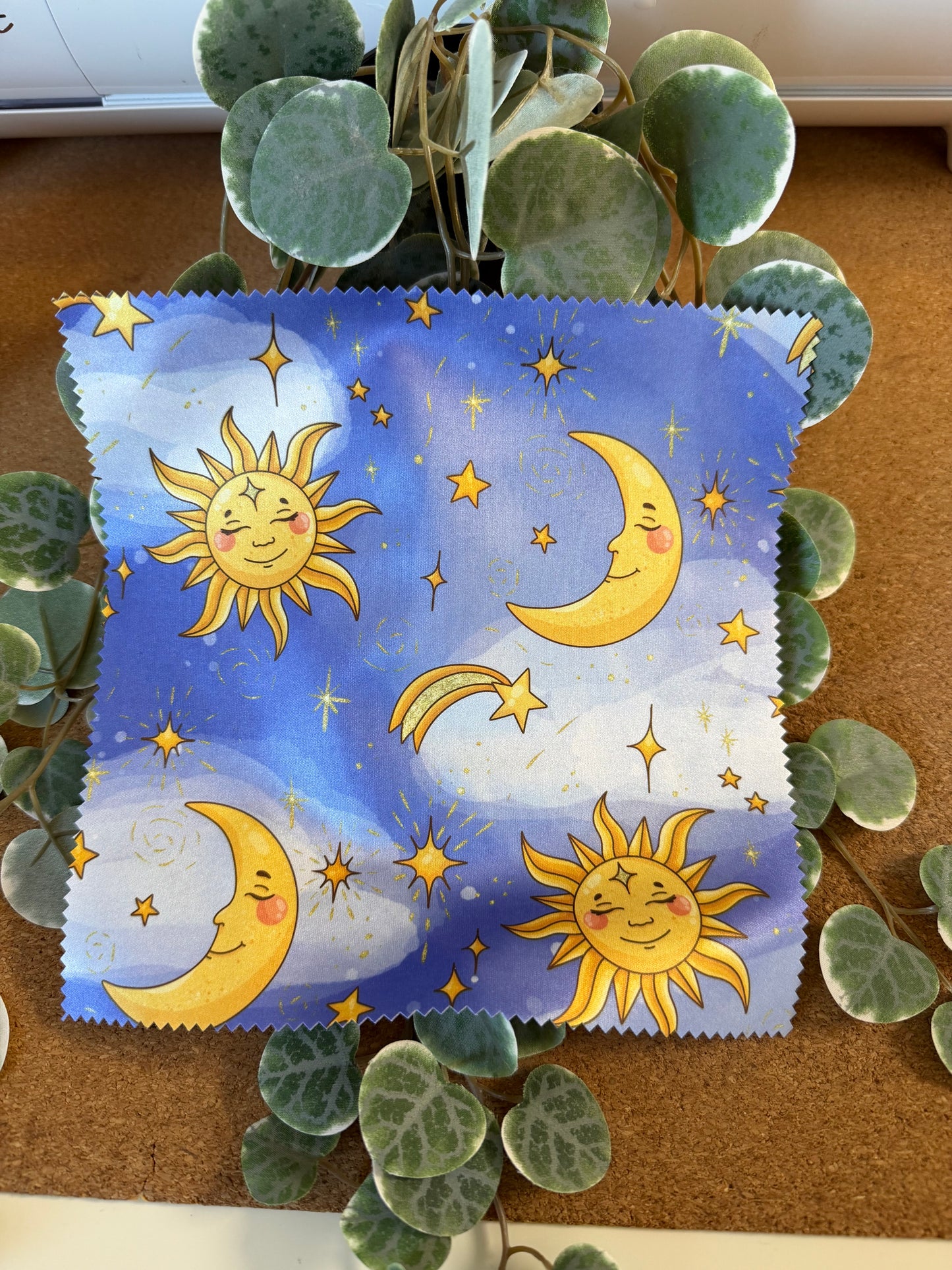 Brillenputztuch Sonne, Mond und Sterne hochwertig
