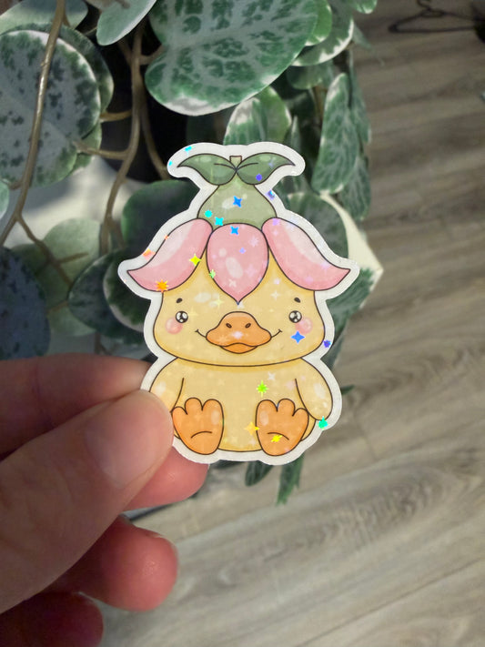 Sticker Küken mit Blüten Hut kawaii