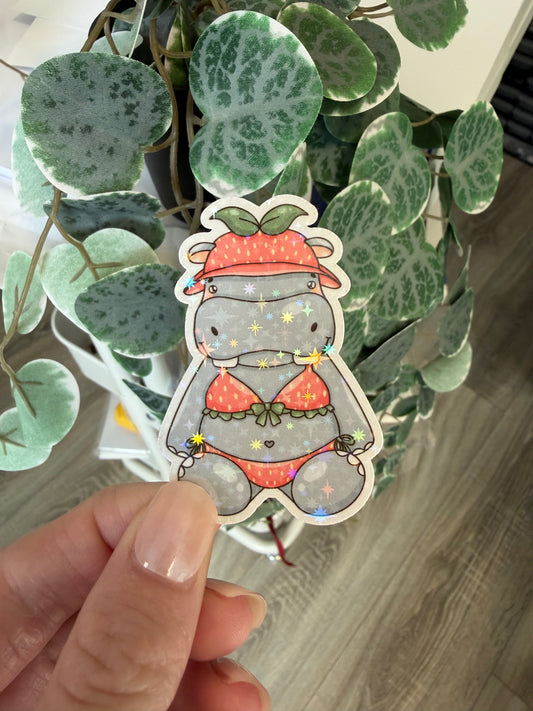 Sticker Nilpferd Bikini Sommer kawaii Lesezeichen