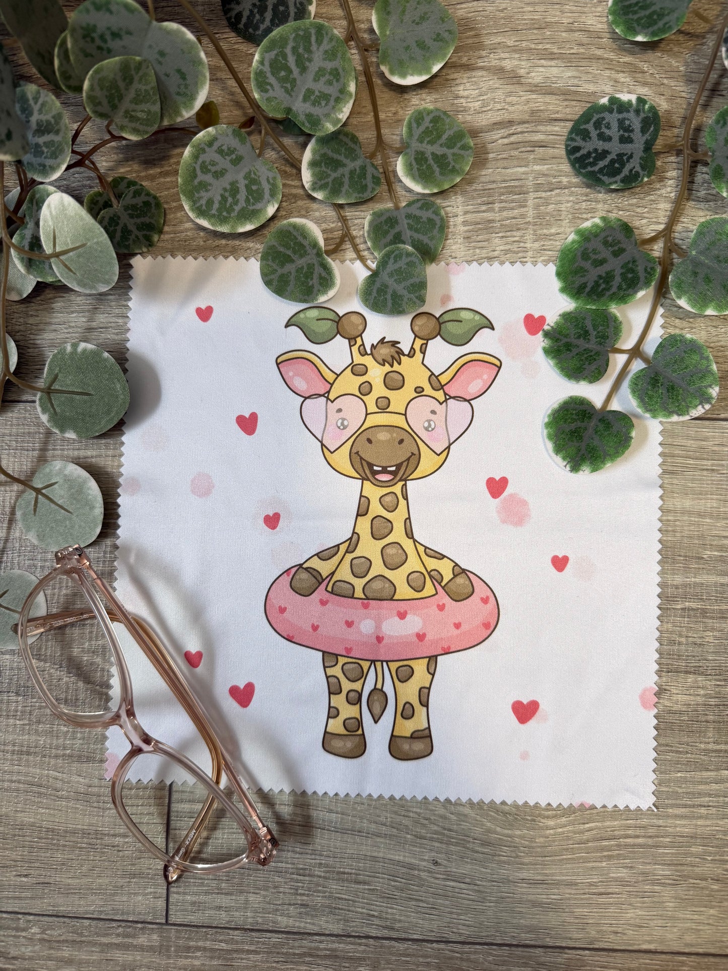 Brillenputztuch Giraffe Schwimmring rosa hochwertig