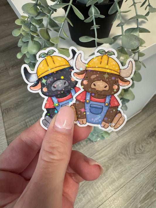 Sticker Stier Bauarbeiter kawaii