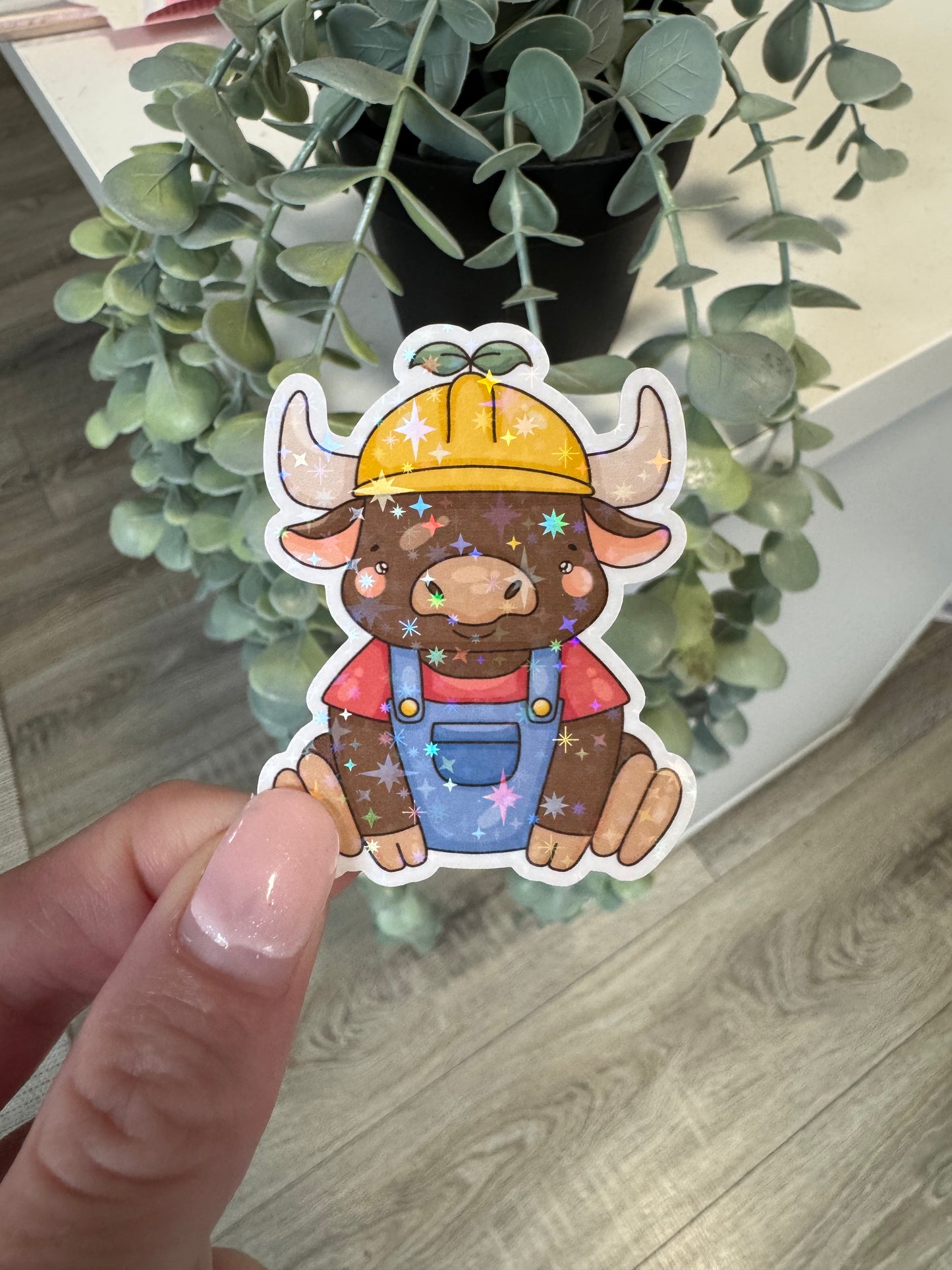 Sticker Stier Bauarbeiter kawaii