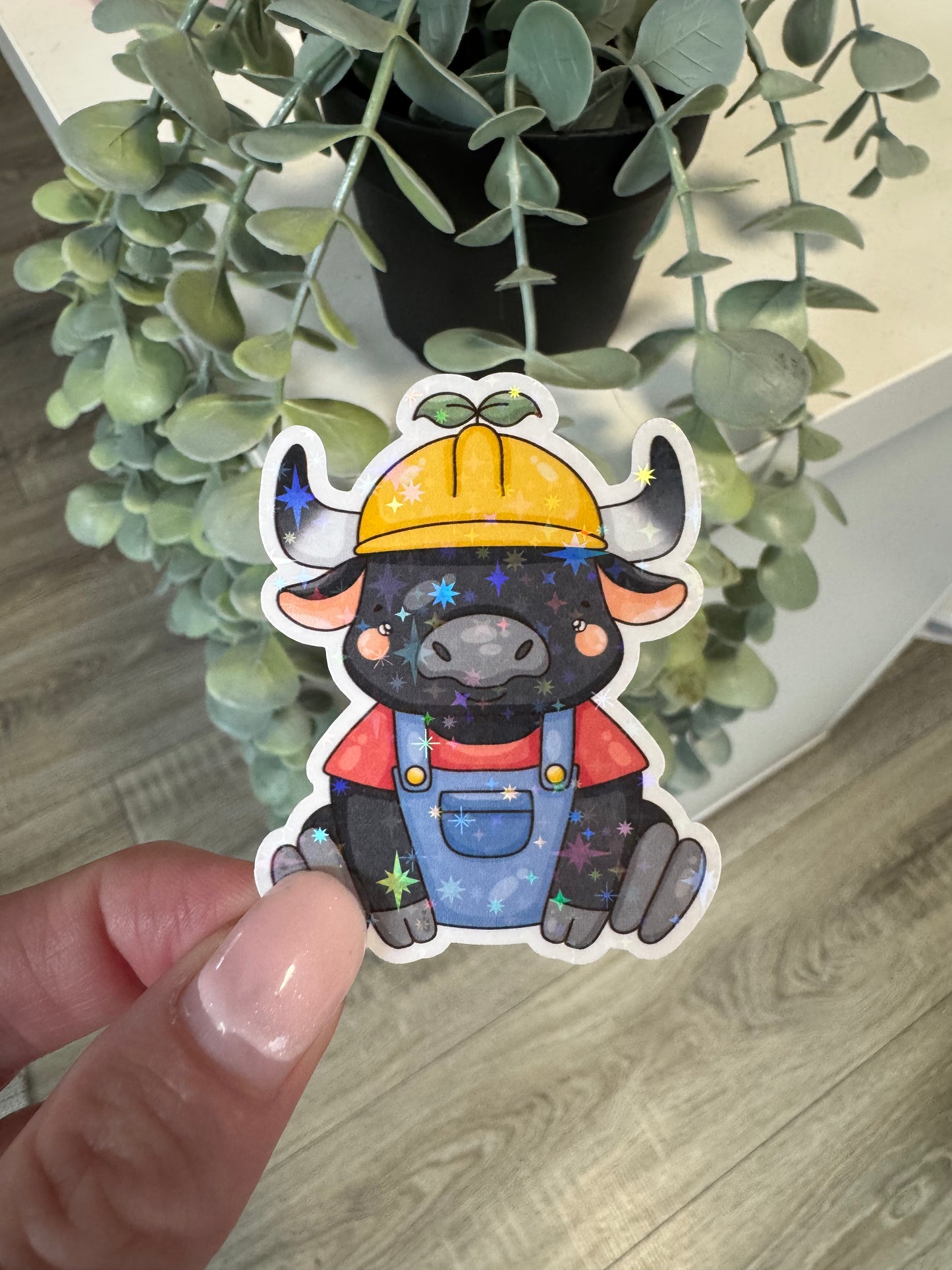 Sticker Stier Bauarbeiter kawaii