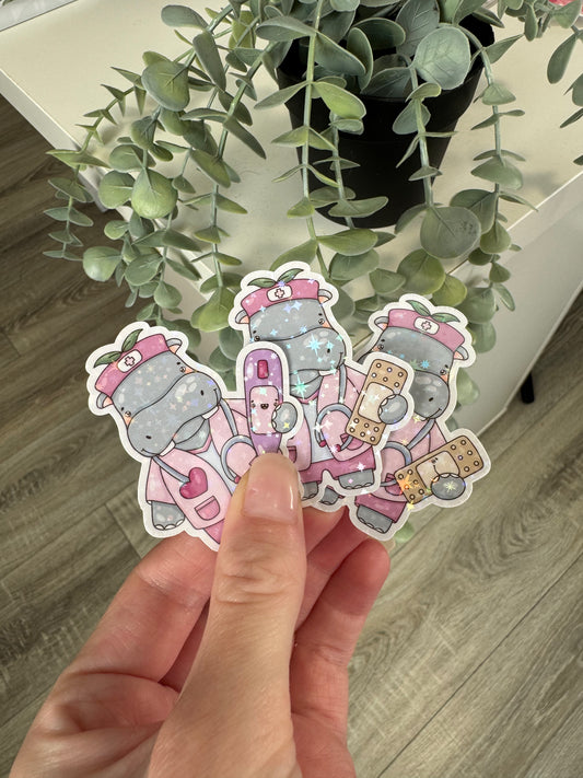 Sticker Nilpferd Krankenschwester kawaii