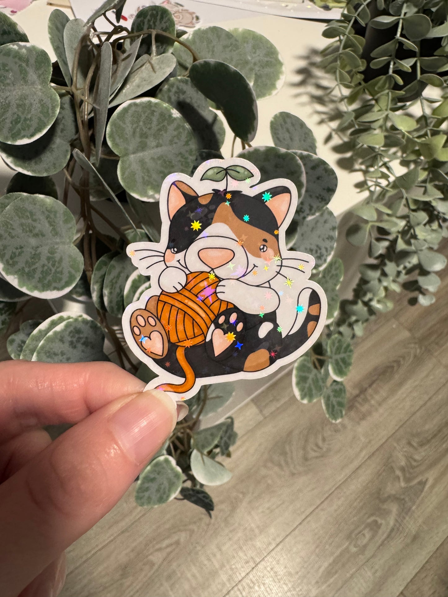 Sticker Katze Wollknäuel kawaii