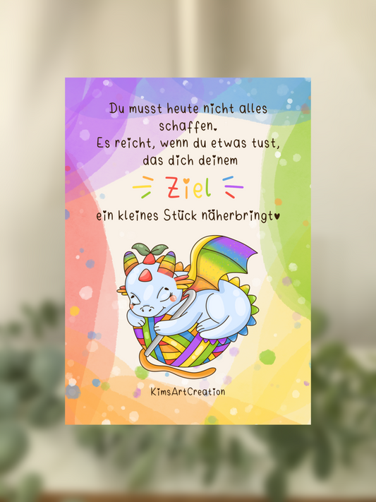 Karte Reminder Häkeldrache Regenbogen