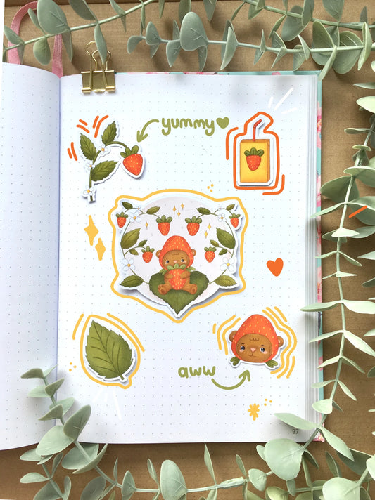 Sticker Set „Strawbear“ | Sticker, cottagecore, strawberry, kawaii